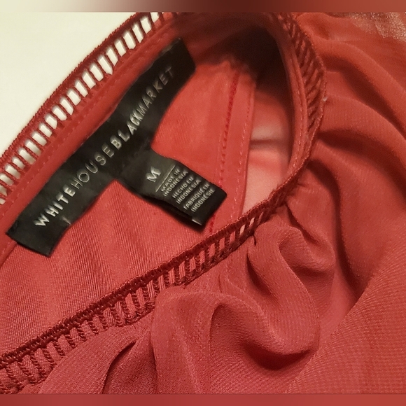 White House Black Market Red Sleeveless Chiffon Ruffle Tiered V Neck Top Size M - Picture 2 of 6